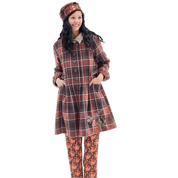 APRIL CORNELL Blessings Harvest Plaid Wool Blend Coat Dress - Picture 1 of 12